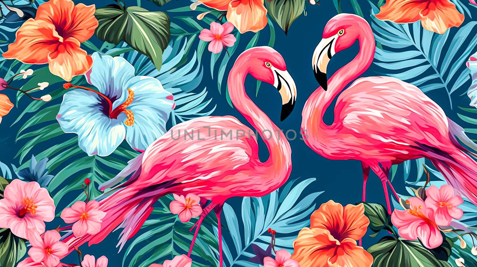 Transform your designs into a tropical paradise with our vibrant summer background. Featuring palm leaves, tropical plants, and flamingos, its perfect for a refreshing, summery atmosphere.