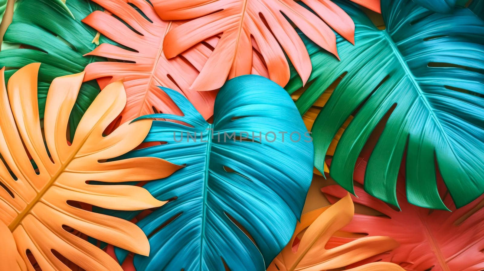 Vibrant and creative fluorescent color layout crafted from tropical leaves by Alla_Morozova93