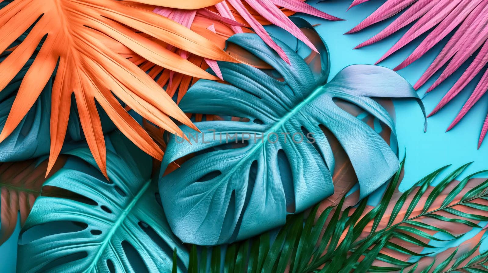 Vibrant and creative fluorescent color layout crafted from tropical leaves by Alla_Morozova93