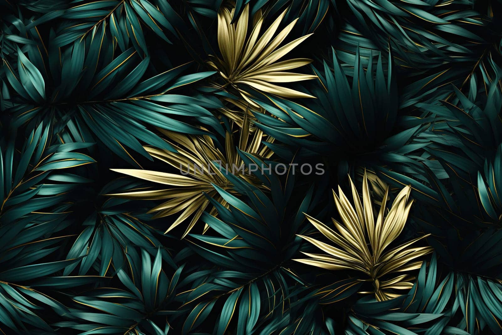 Dark green background with tropical leaves. Summer background.