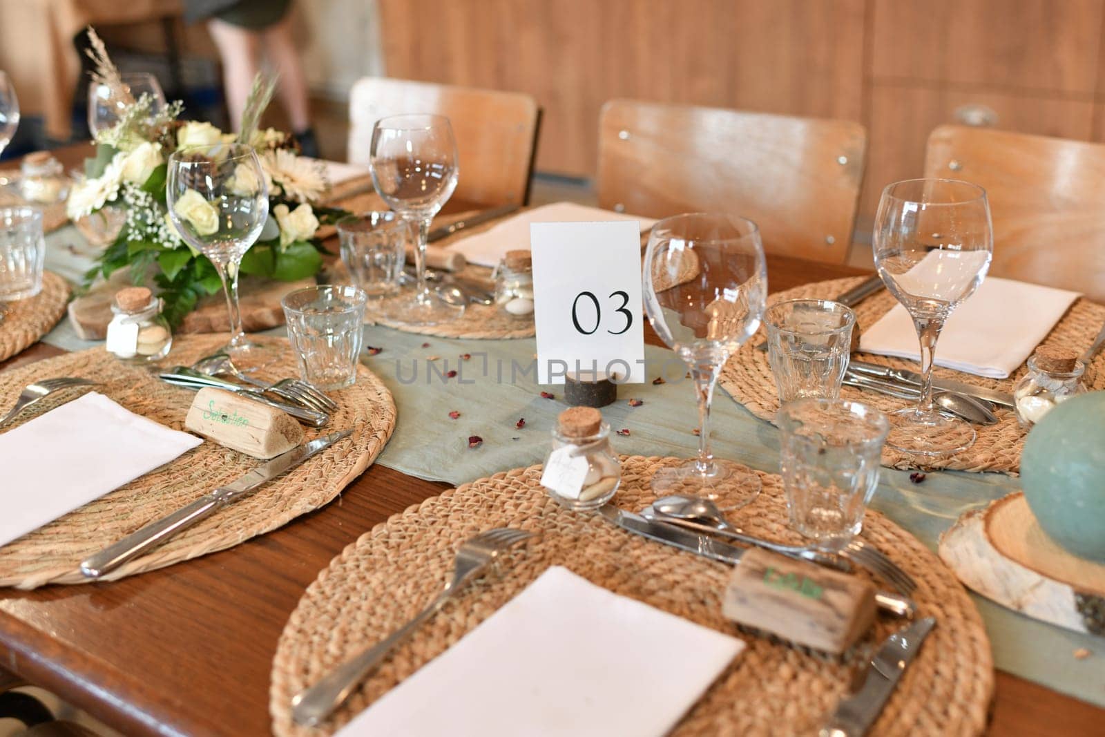 The wedding decor with a white bouquet