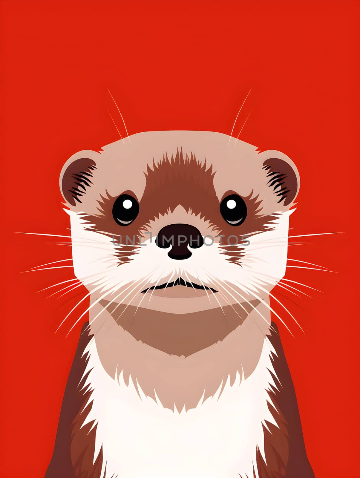 Detailed portarit illustration of an otter's face on a red background - generative AI