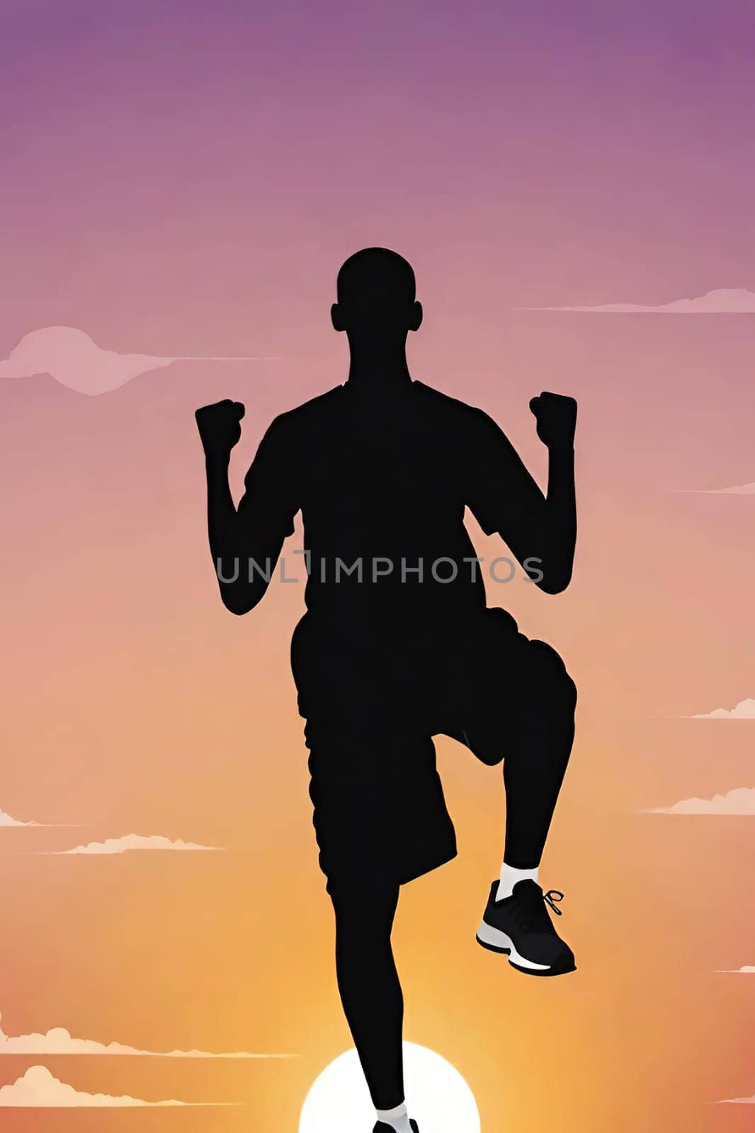 Running man silhouette on sunset background. by yilmazsavaskandag