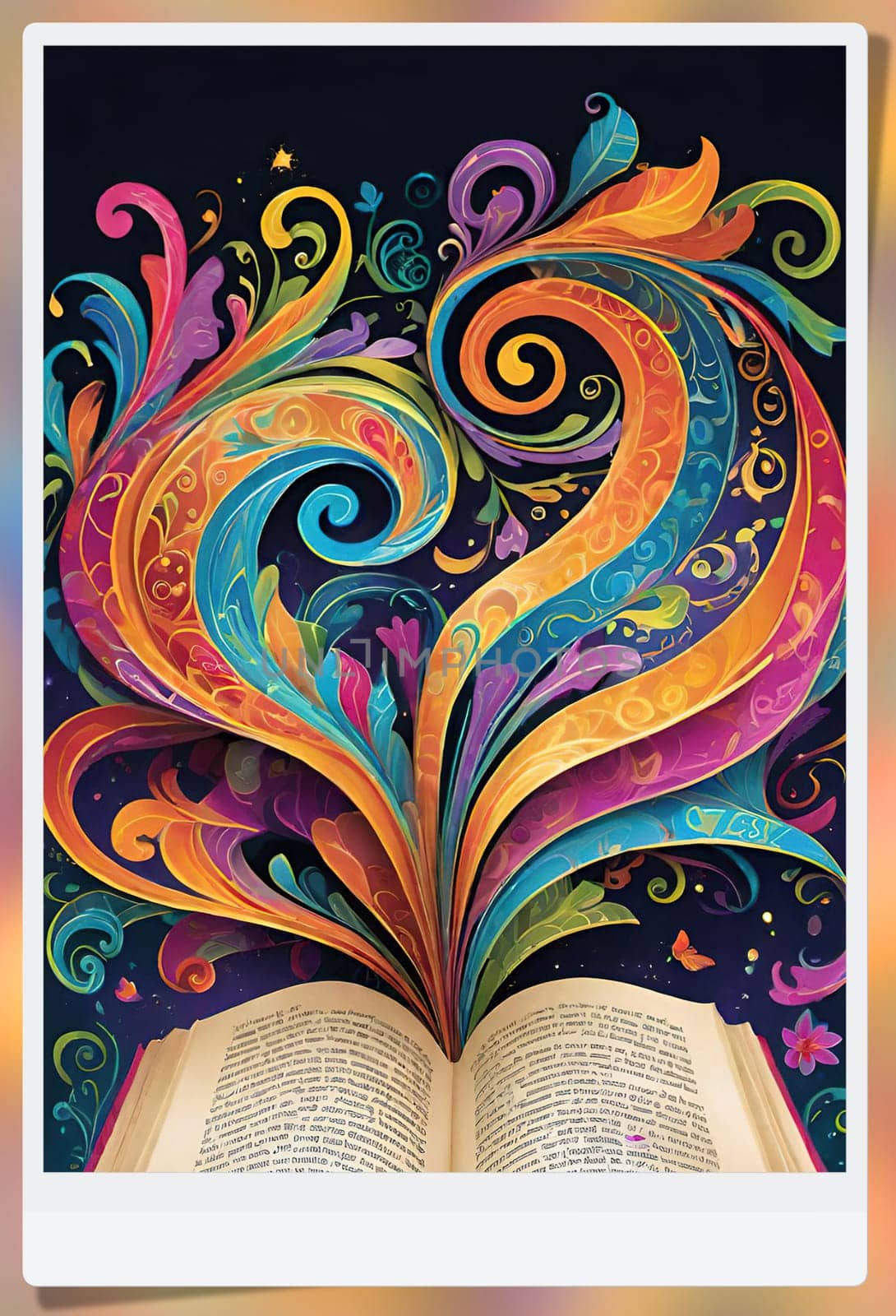 Open book with floral pattern on background. Vector illustration for your design.Open book with floral ornament on a colorful background. Abstract colorful background with book, swirls and floral elements.World book day concept.