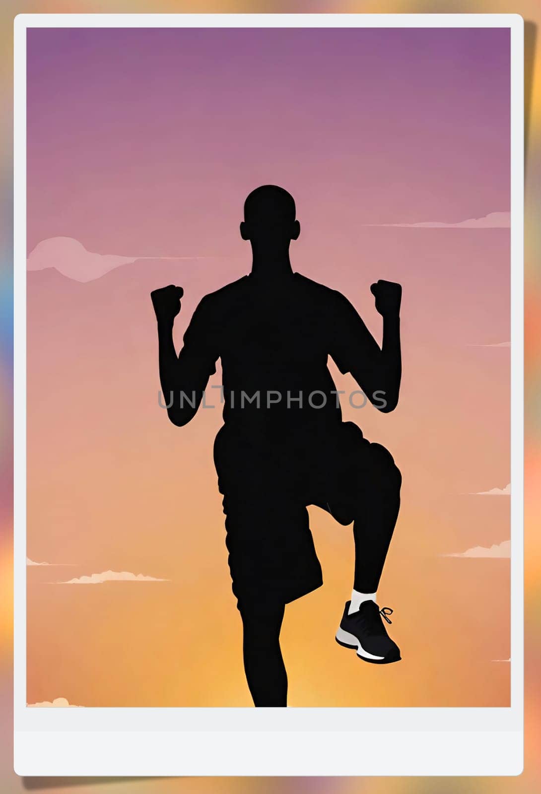 Running man silhouette on sunset background. by yilmazsavaskandag