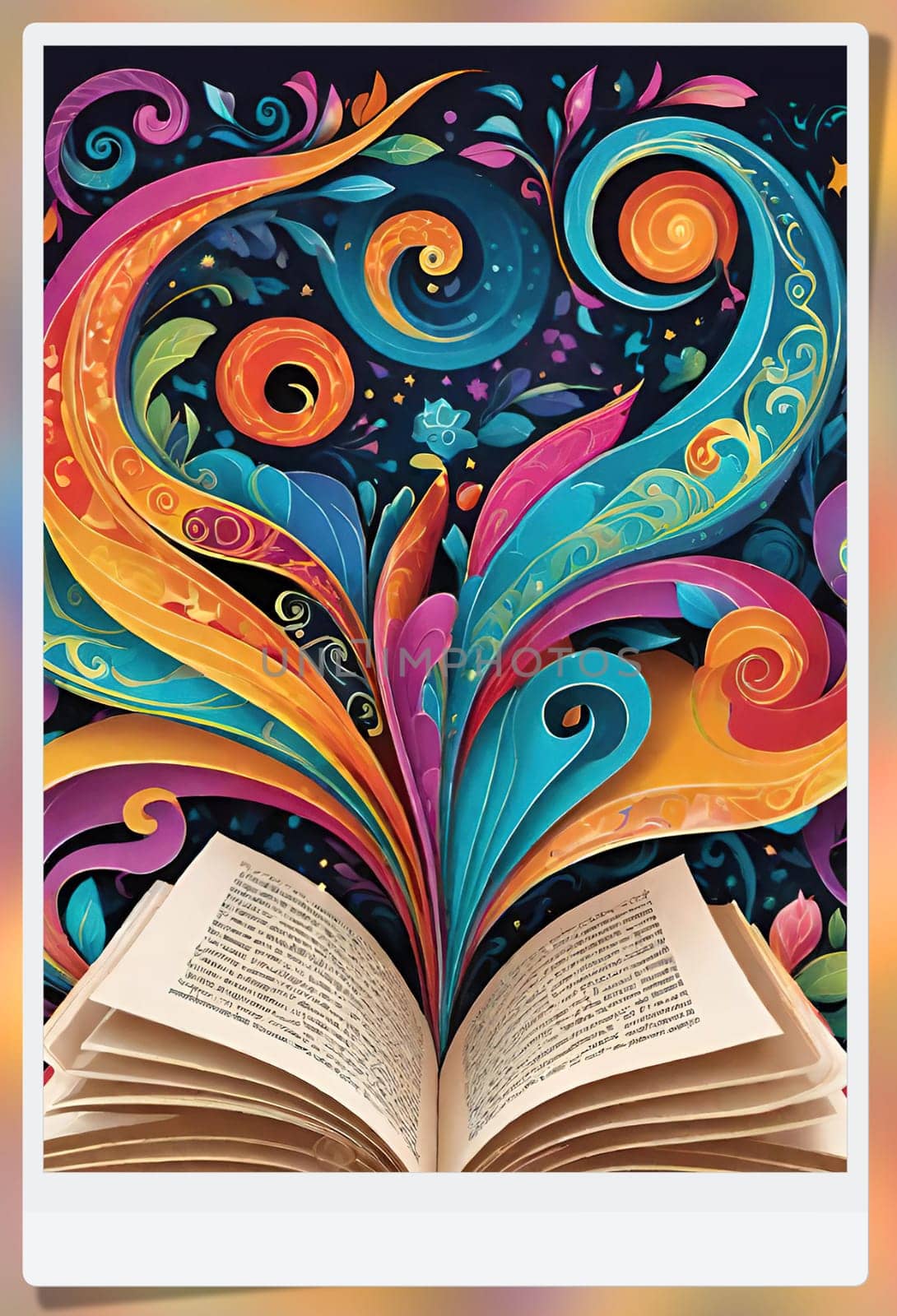 Open book with floral pattern on background. Vector illustration for your design.Open book with floral ornament on a colorful background. Abstract colorful background with book, swirls and floral elements.World book day concept.