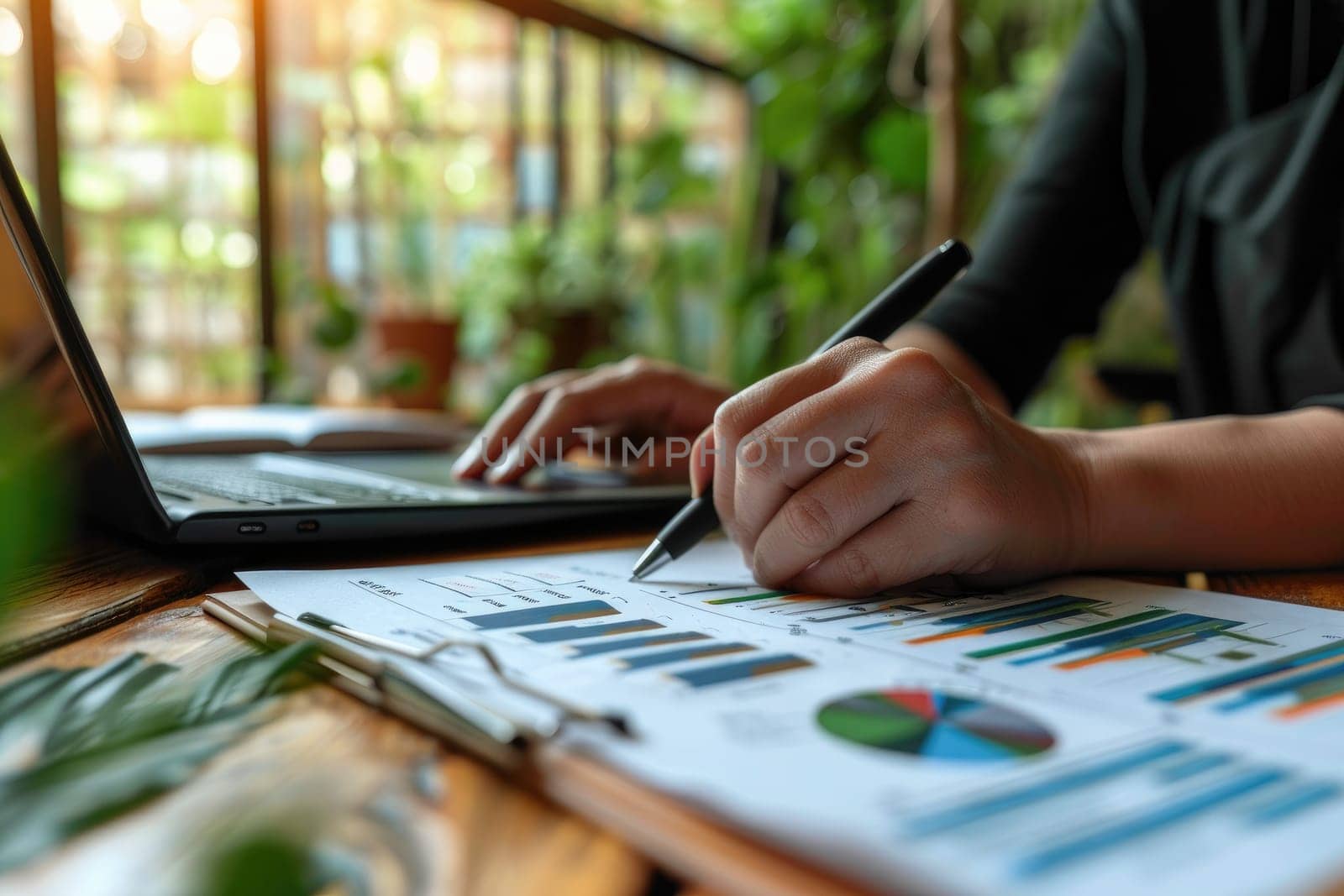 Close up Business people working with financial document. Generative AI.