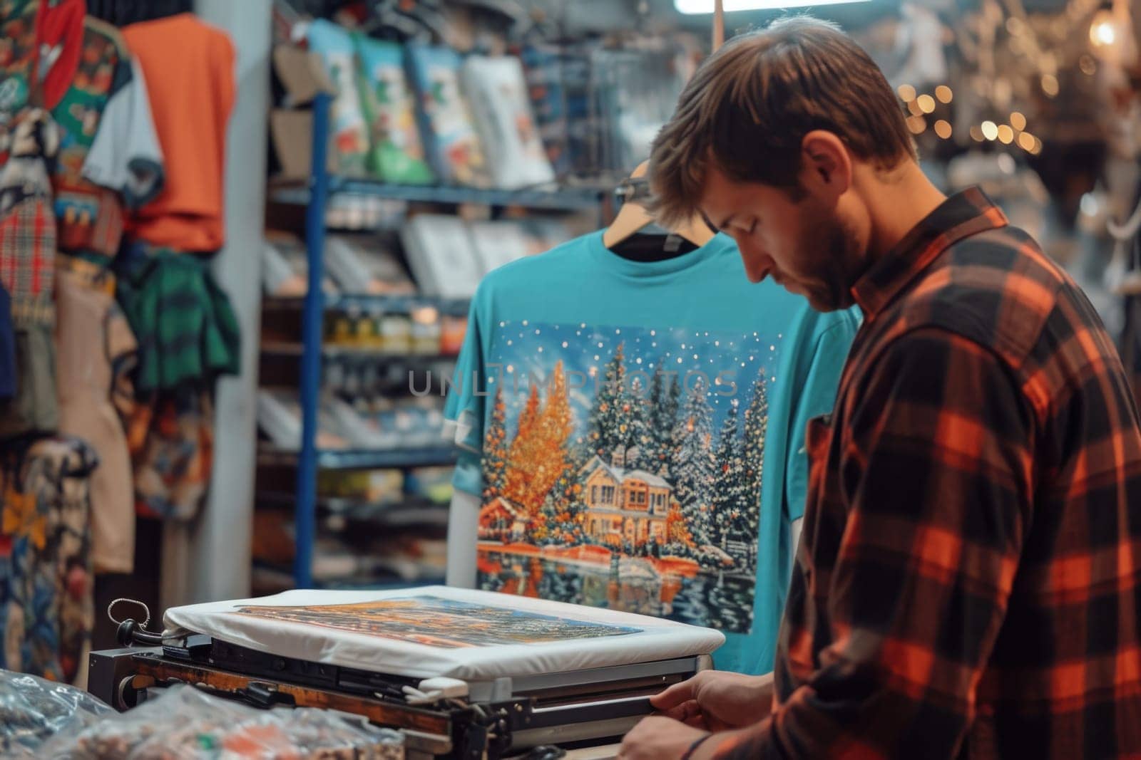 A person with focus applies a unique design on a t-shirt through the printing method, embodying creativity in wearable art.