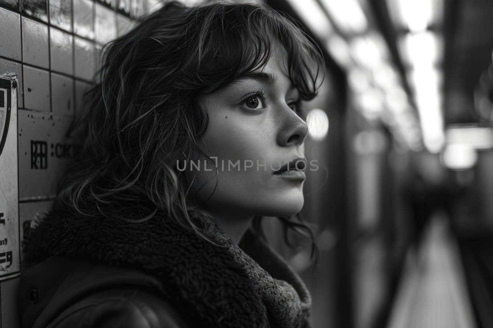 Black and White Portrait of a Girl in the Subway by Yurich32