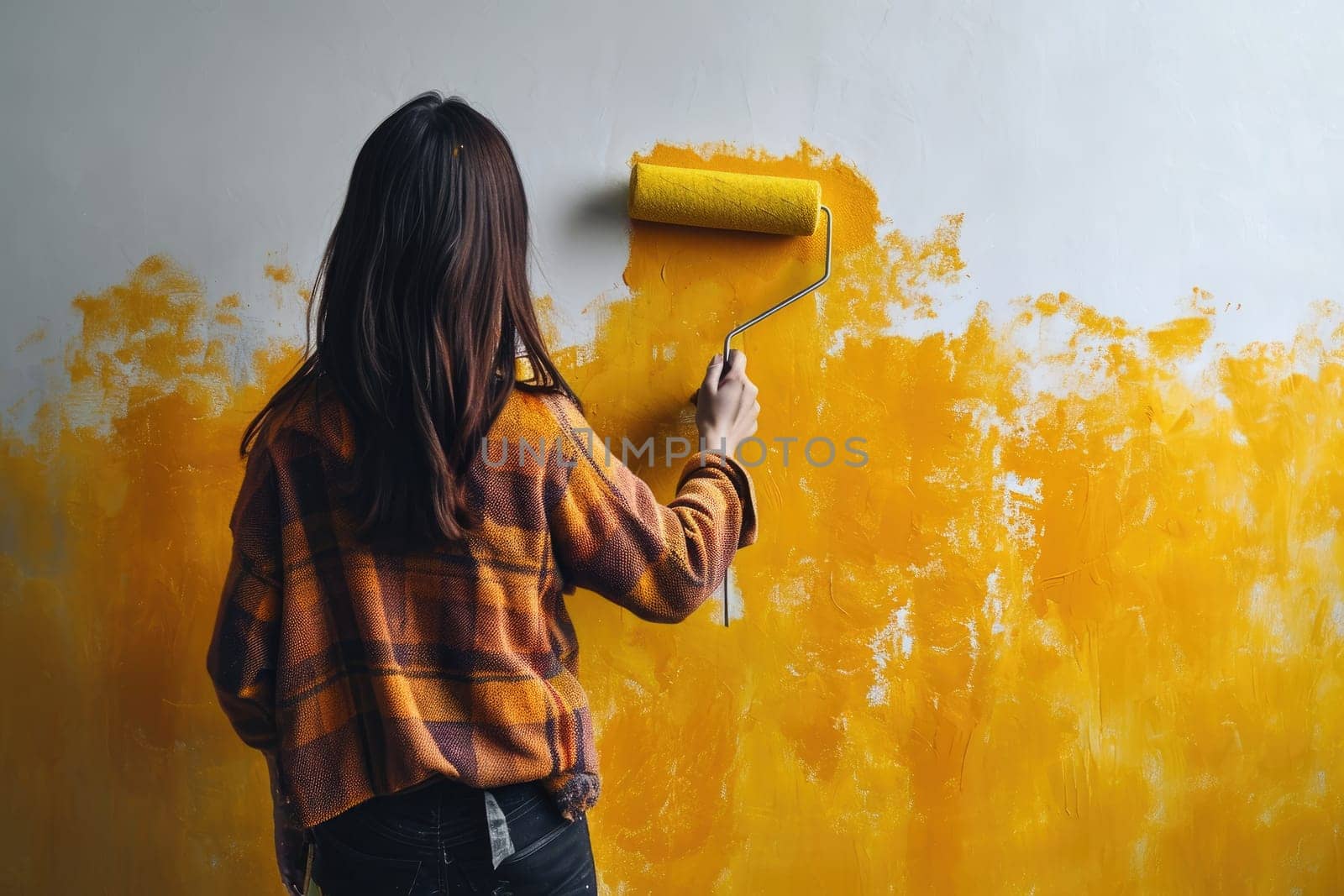 Girl painting the wall with a paint roller by Yurich32