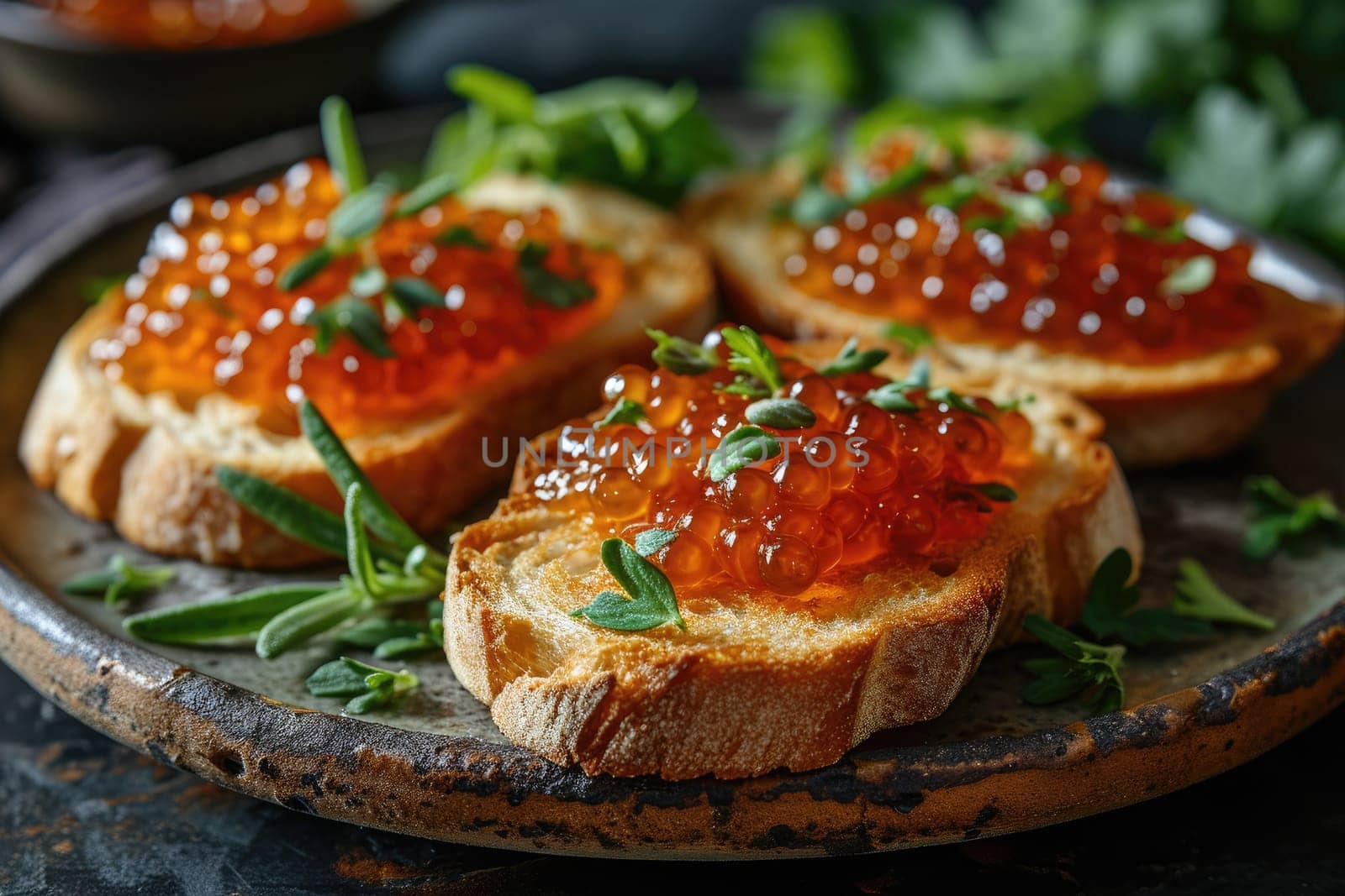 Sandwich with red caviar on a wooden table: a treat for connoisseurs of taste by Yurich32
