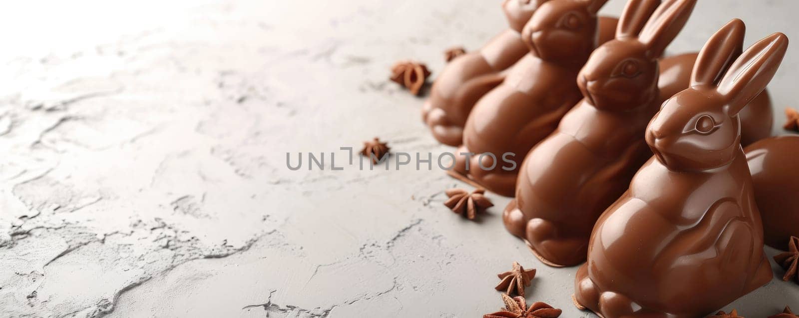 Set of Easter chocolate bunnies on light background by Yurich32