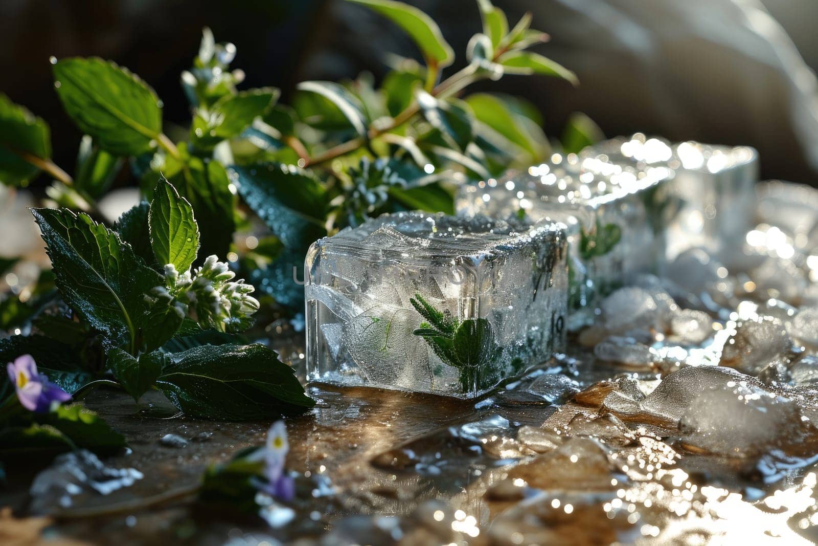 Fresh herbs in an ice cube by Yurich32