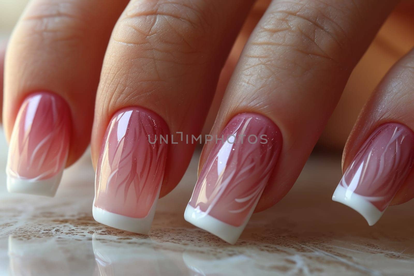 Close-up of a woman's manicure in pink tones, perfectly executed.