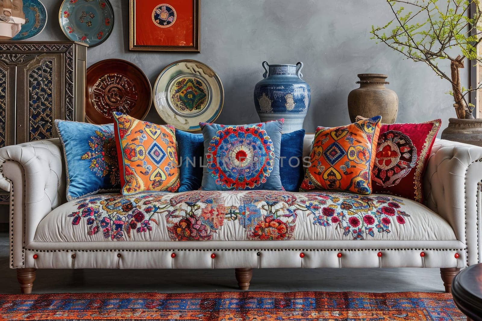 Exquisite sofa cushions in oriental style will create coziness and warmth in your home