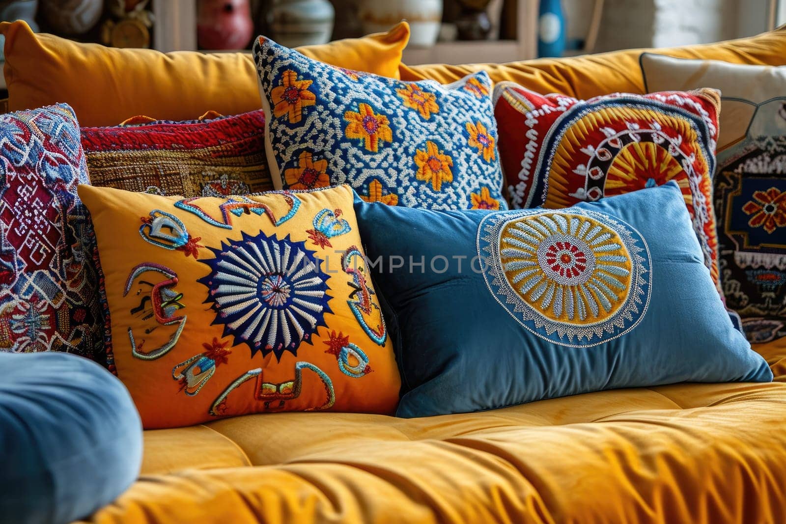 Exquisite sofa cushions in oriental style will create coziness and warmth in your home