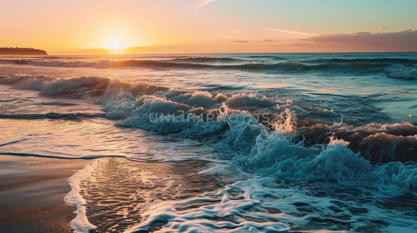 The foamy waves of the sea at sunset impress with their beauty by Yurich32