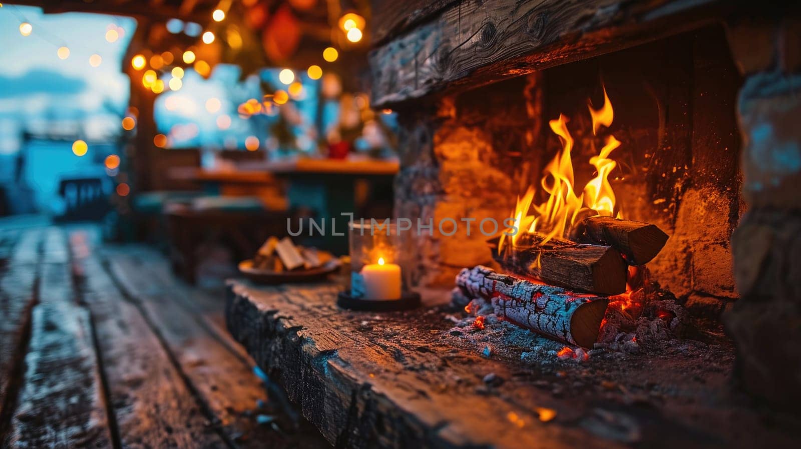 Photo of a cozy hearth creating an atmosphere of comfort and warmth for a family dinner