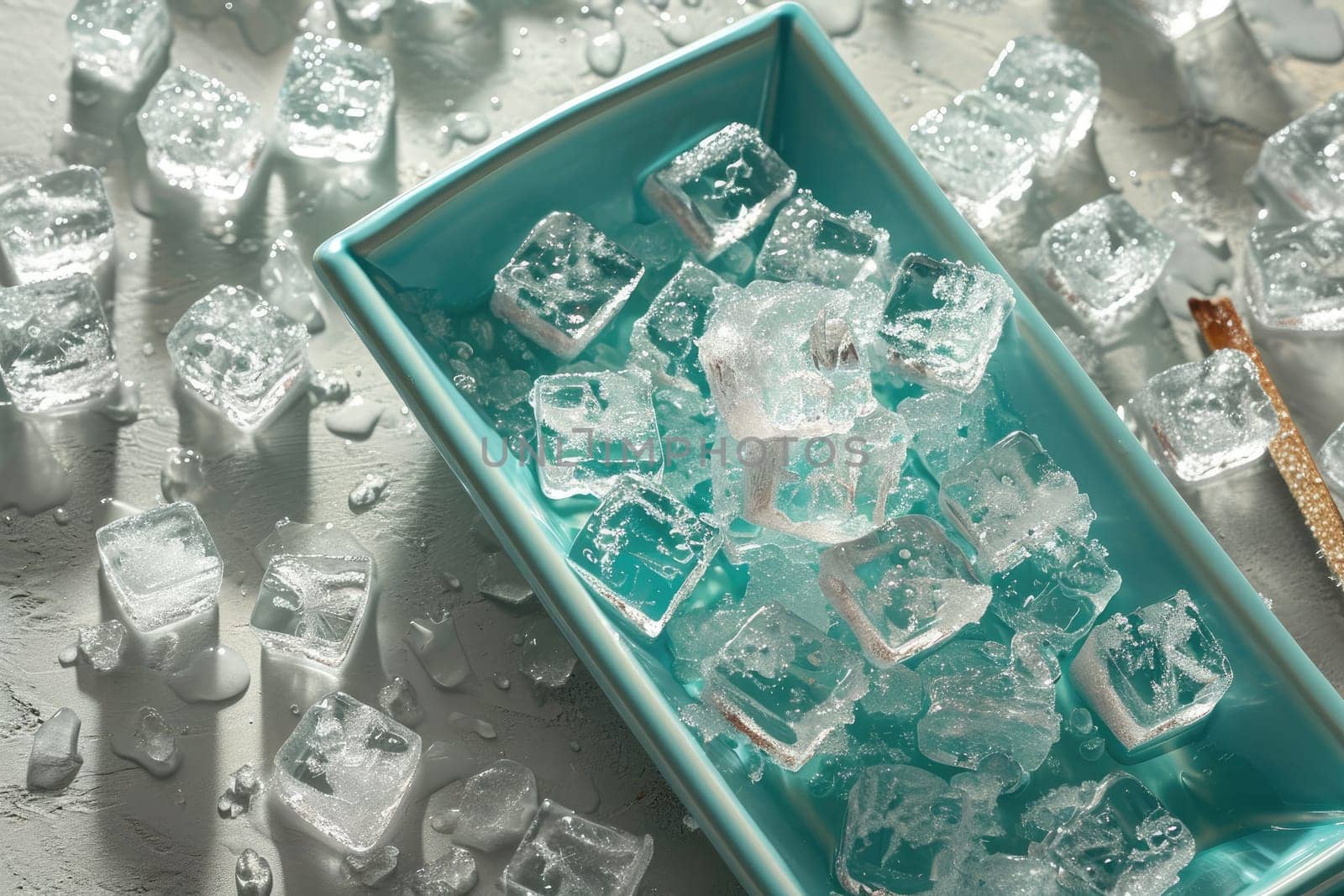 Photo of ice cubes on a light background, symbolizing coolness, freshness and minimalism among natural beauty and elegance.