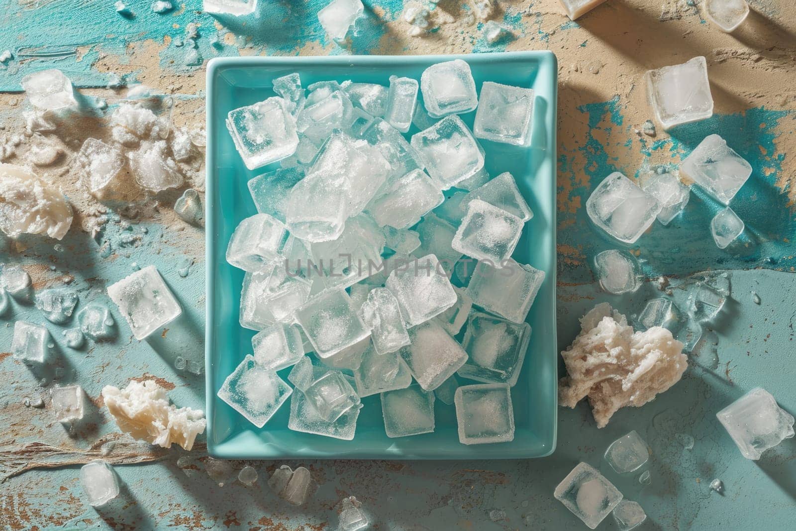 Photo of ice cubes on a light background, displaying an abstract fascination with ice shapes and transparent beauty.