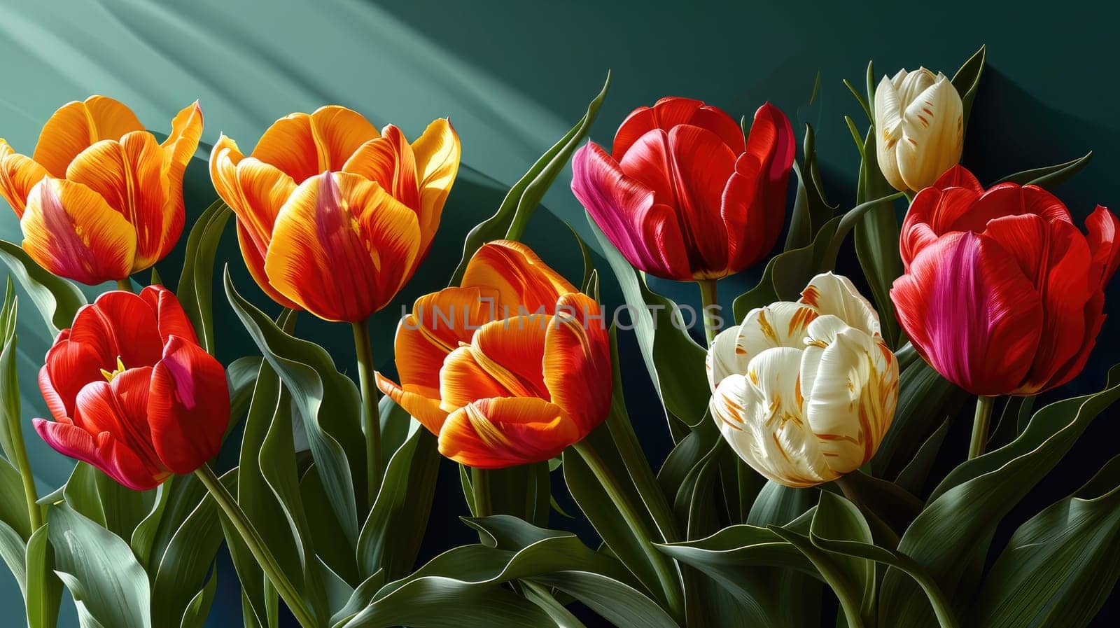 Colorful tulips create rainbow inspiration against a light background of spring tenderness by Yurich32