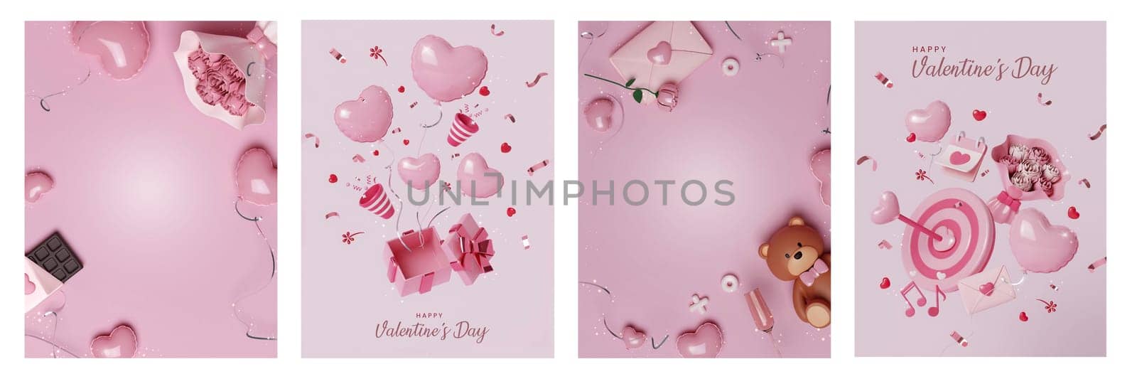 Happy Valentine's day concept cards, with realistic 3d, for Holiday banners, web poster, flyers and brochures,vouchers or greeting cards, 3D illustration.