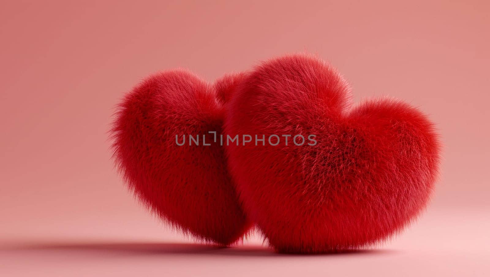 Several colorful fur hearts. Fur heart shapes on pink background, denoting love and care. Valentine's Day and donations. High quality photo