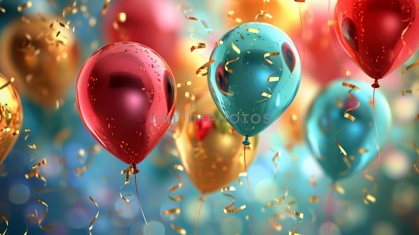 Beautiful happy birthday background with balloons. selective focus. Generative AI, by mila1784