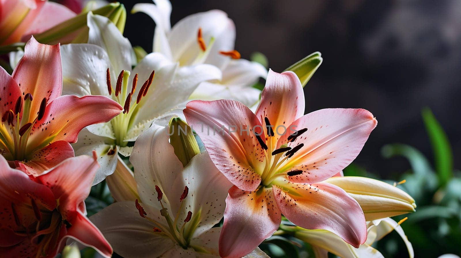 Beautiful Lilies in Pastel Colors. selective focus. Nature generative AI,