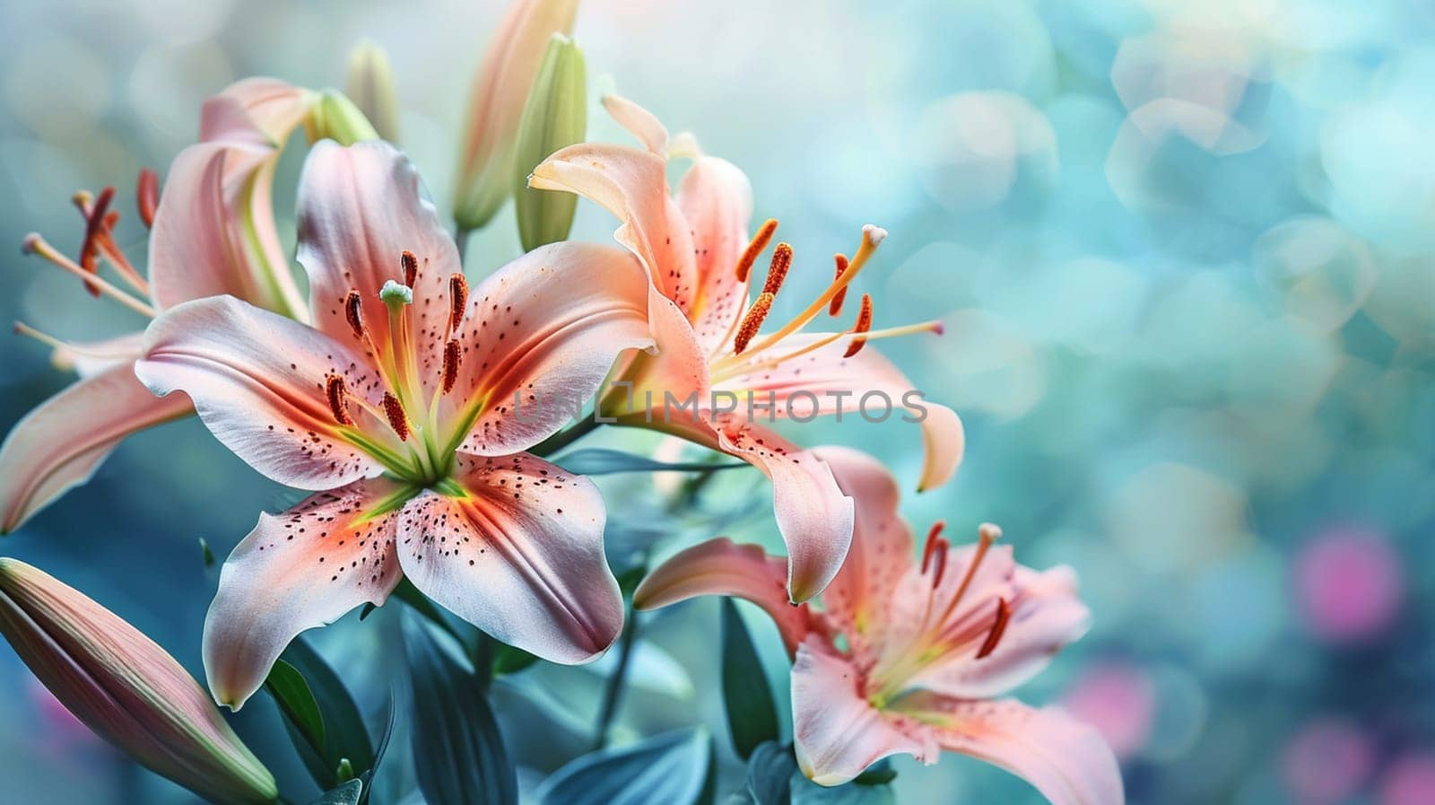 Beautiful Lilies in Pastel Colors. selective focus. generative AI, by mila1784