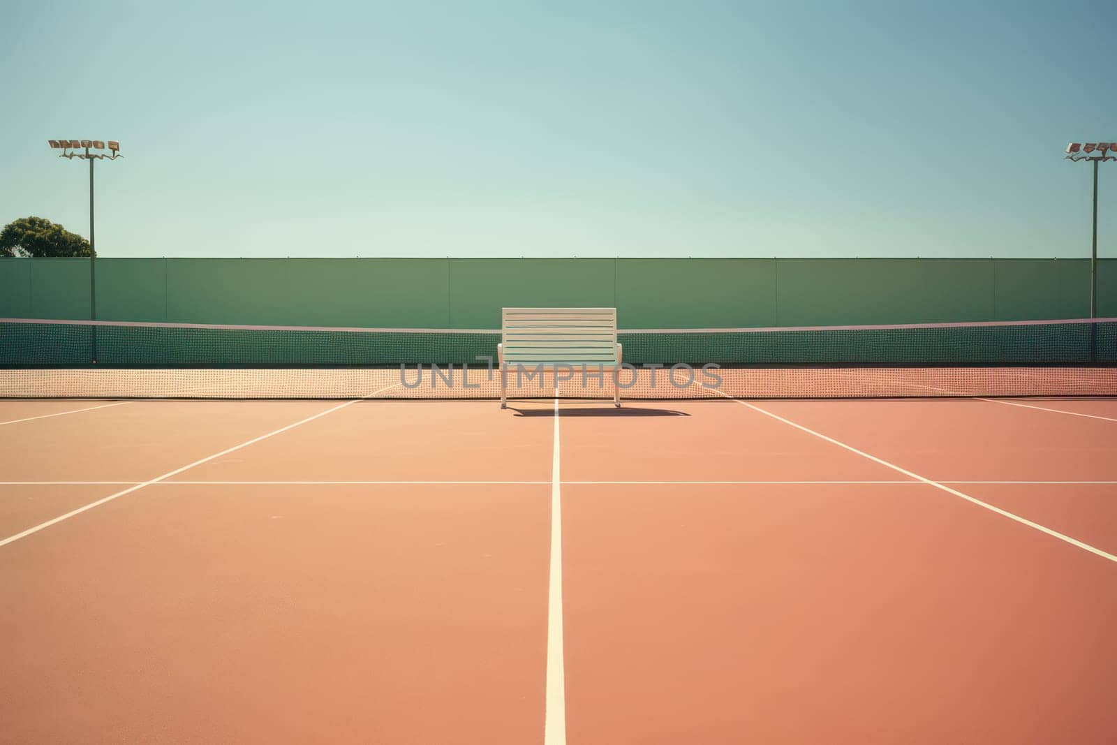 Close-up of Tennis Court Net, Game and Competition, Outdoors on Green Field with Blue Sky Background