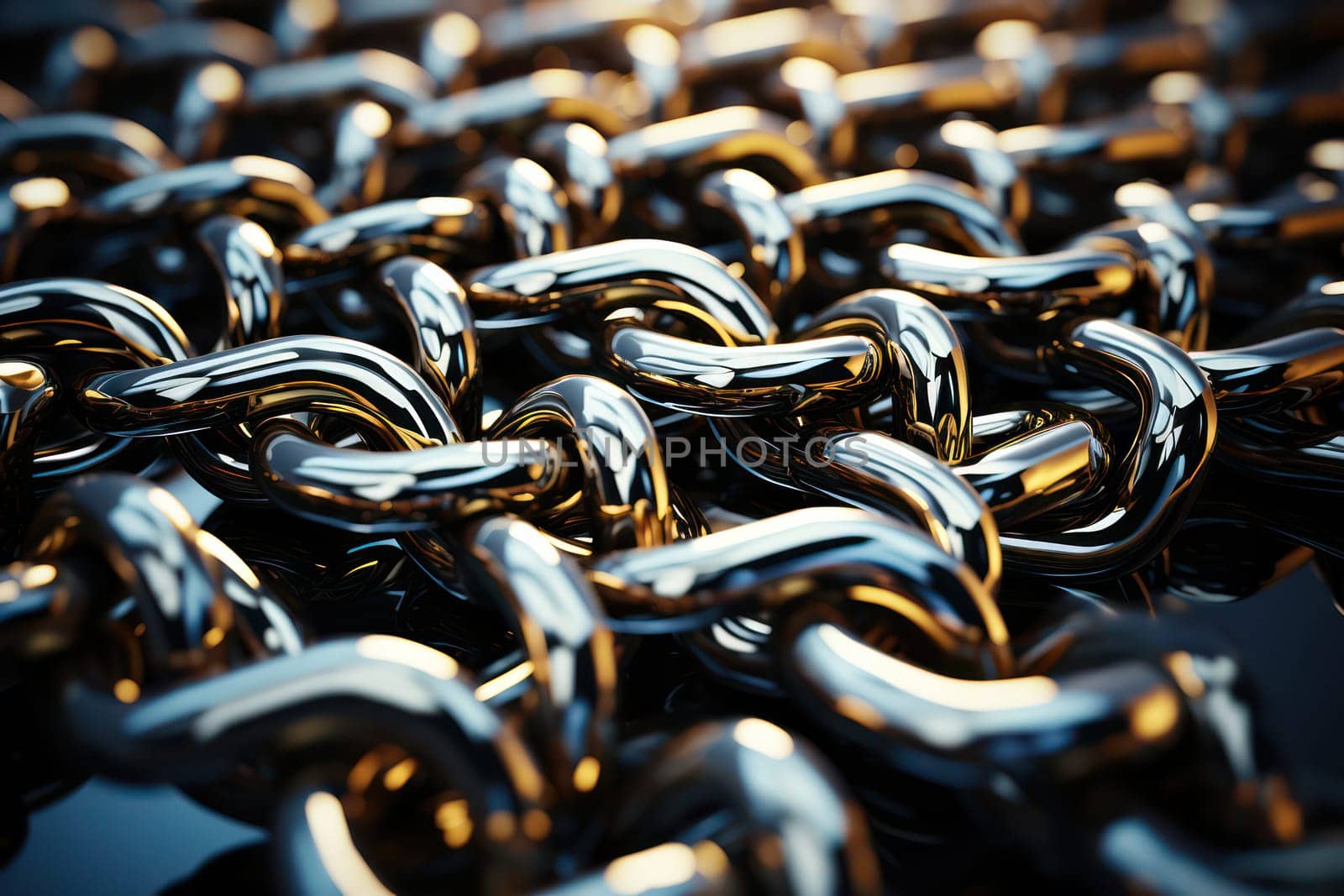 Metallic Chains Connect Steel Strength: Closeup of Heavy Linked Iron Chains on Rusty Background by Vichizh