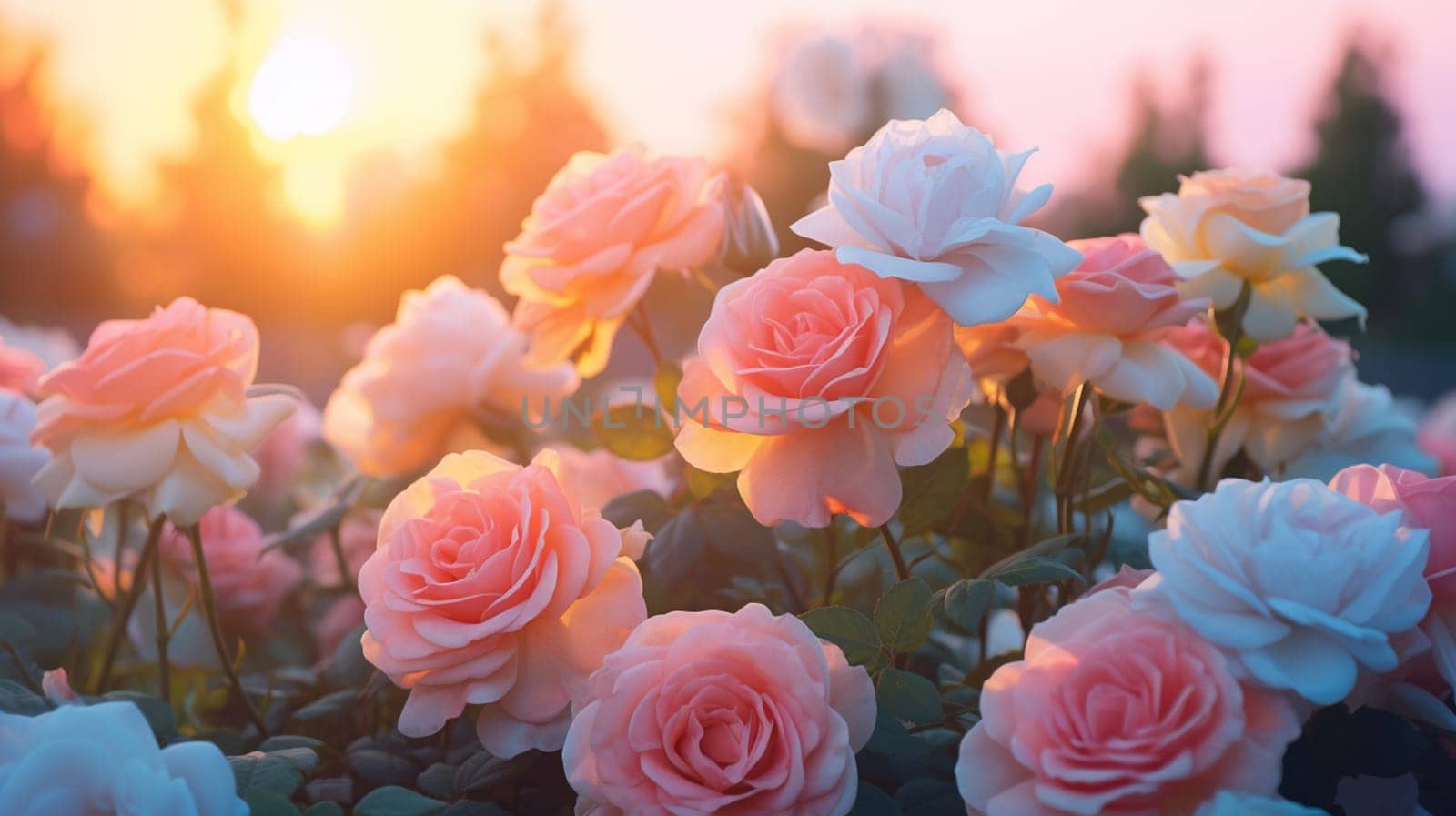 Beautiful roses in light colors. Selective Focus. Generative AI, by mila1784