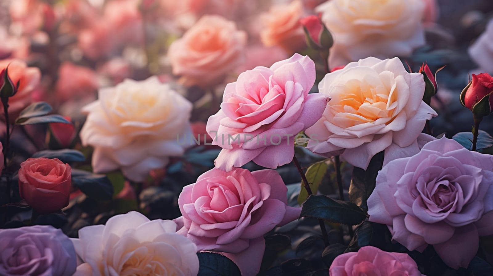 Beautiful roses in light colors. Selective Focus. nature Generative AI,