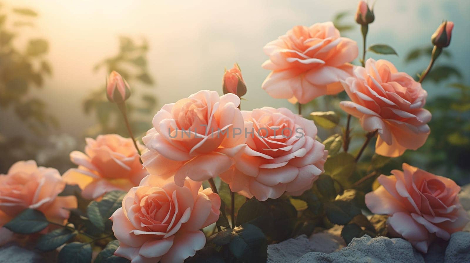 Beautiful roses in light colors. Selective Focus. nature Generative AI,