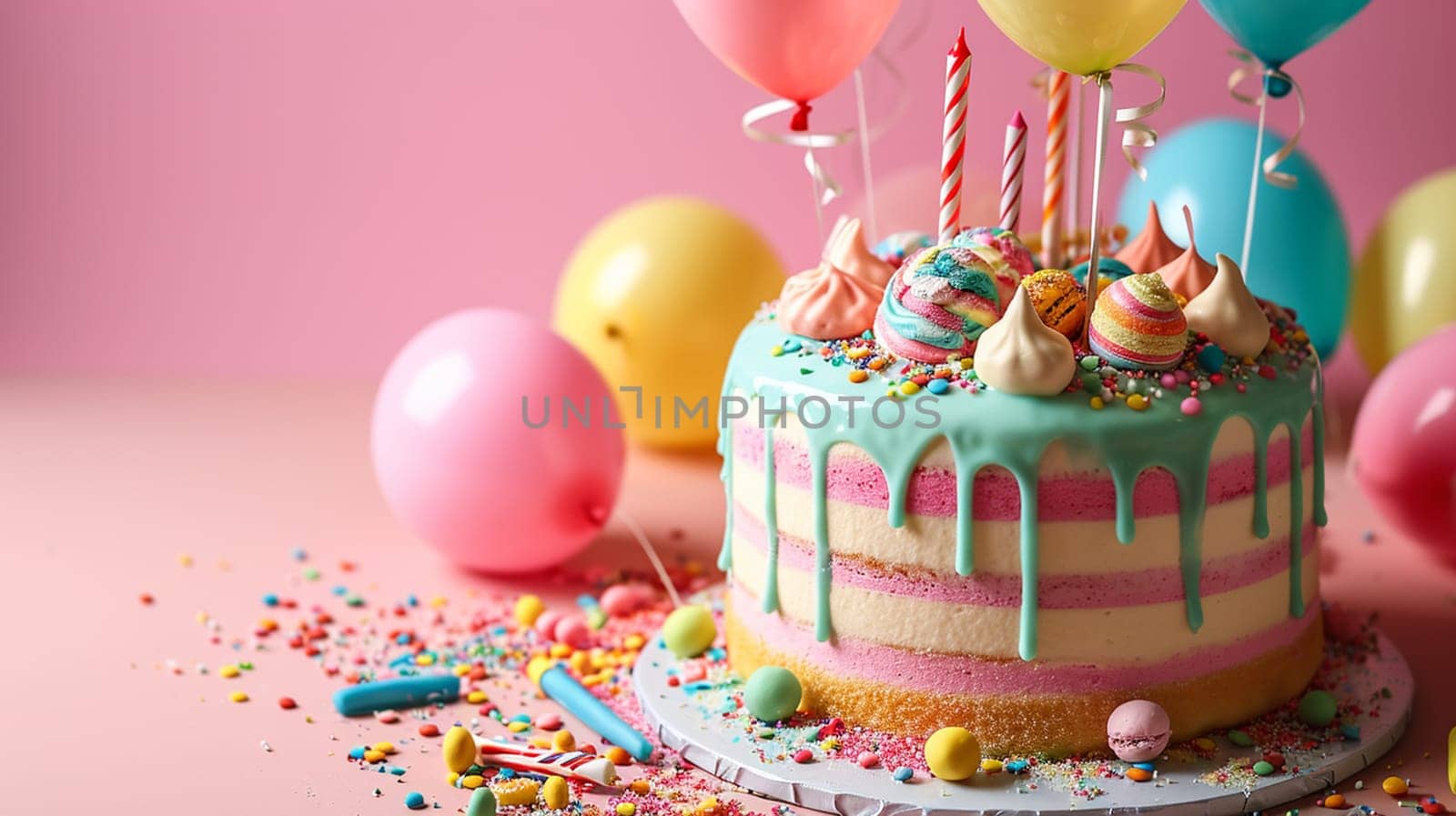 Beautiful happy birthday background with balloons. selective focus. Generative AI, by mila1784