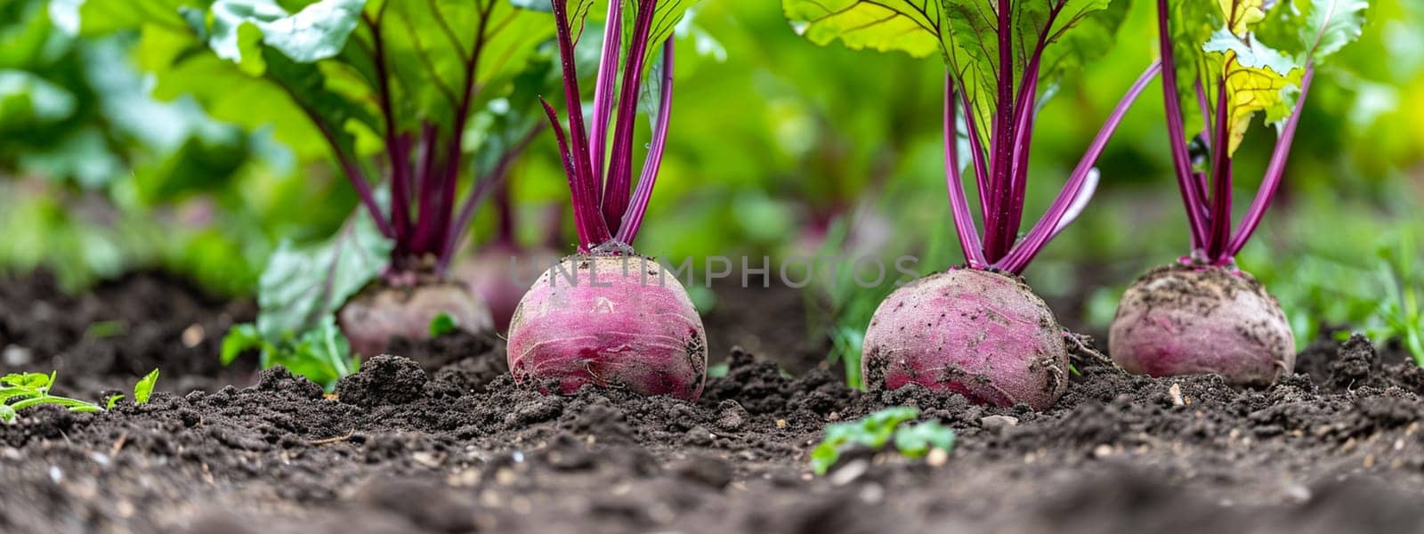 Beetroot growing in the garden. selective focus. Generative AI, by mila1784