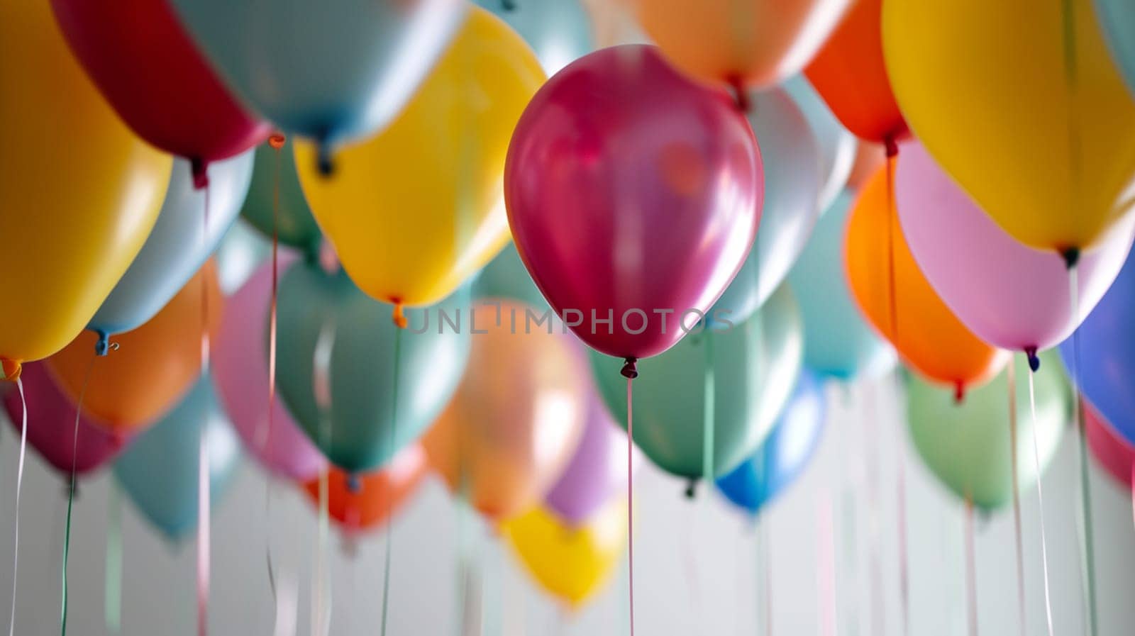 Beautiful happy birthday background with balloons. selective focus. holidays Food Generative AI,