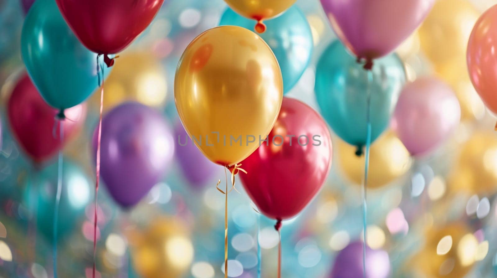 Beautiful happy birthday background with balloons. selective focus. holidays Food Generative AI,