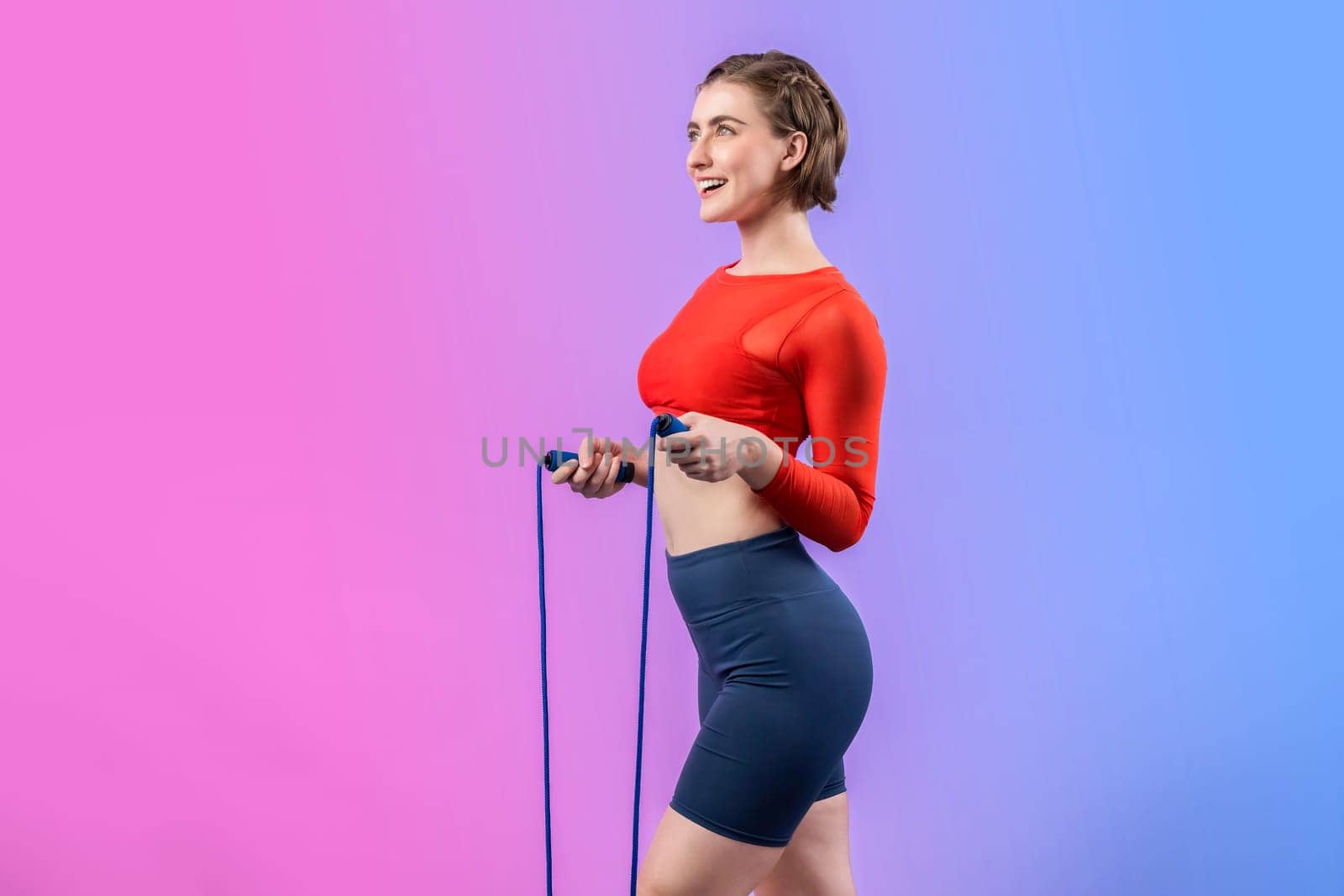 Full body length gaiety shot athletic and sporty young woman with fitness ball by biancoblue