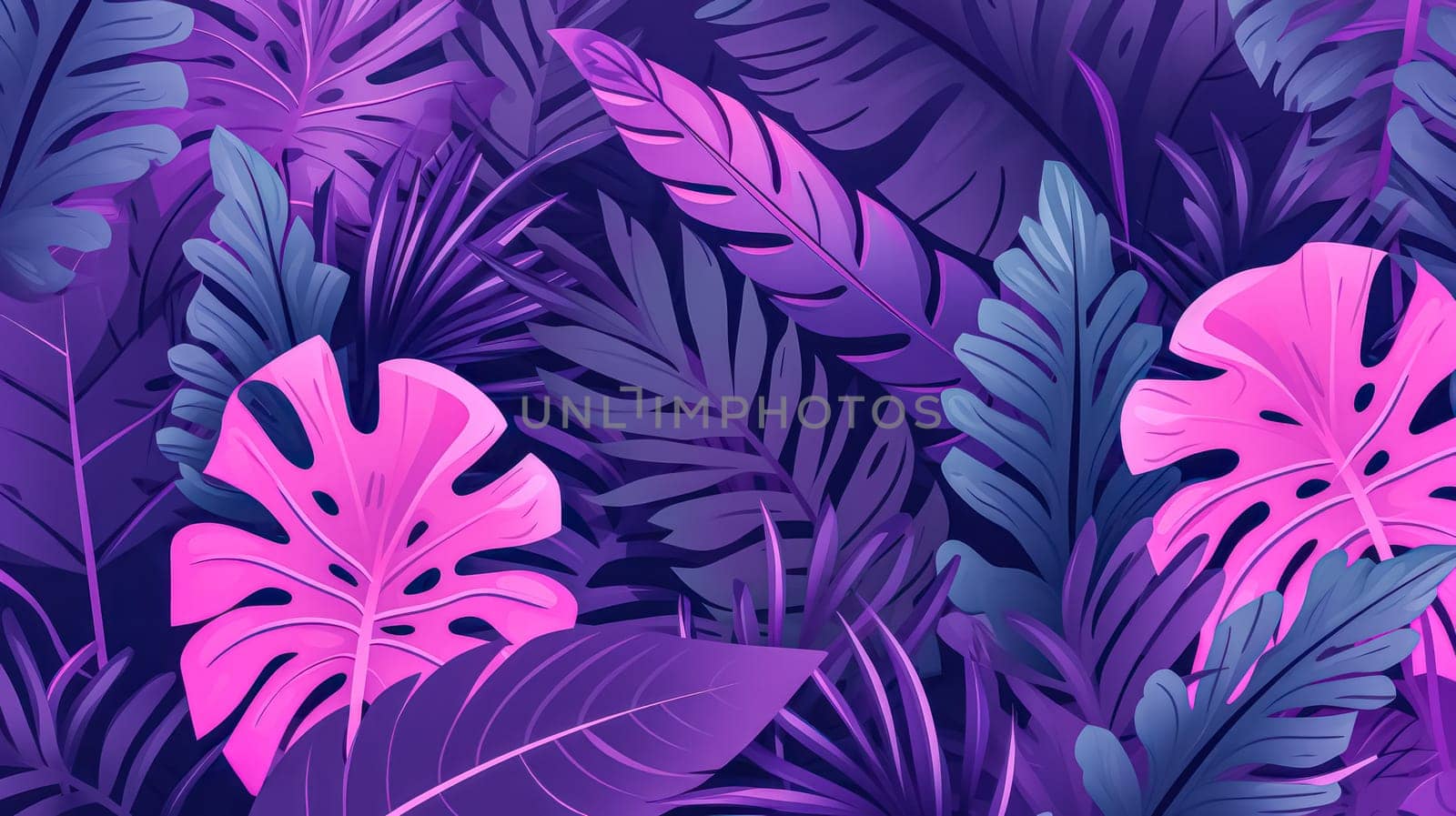 Vibrant neon tropical leaves, an artistic rendition of exotic tree and plant foliage. by Alla_Morozova93