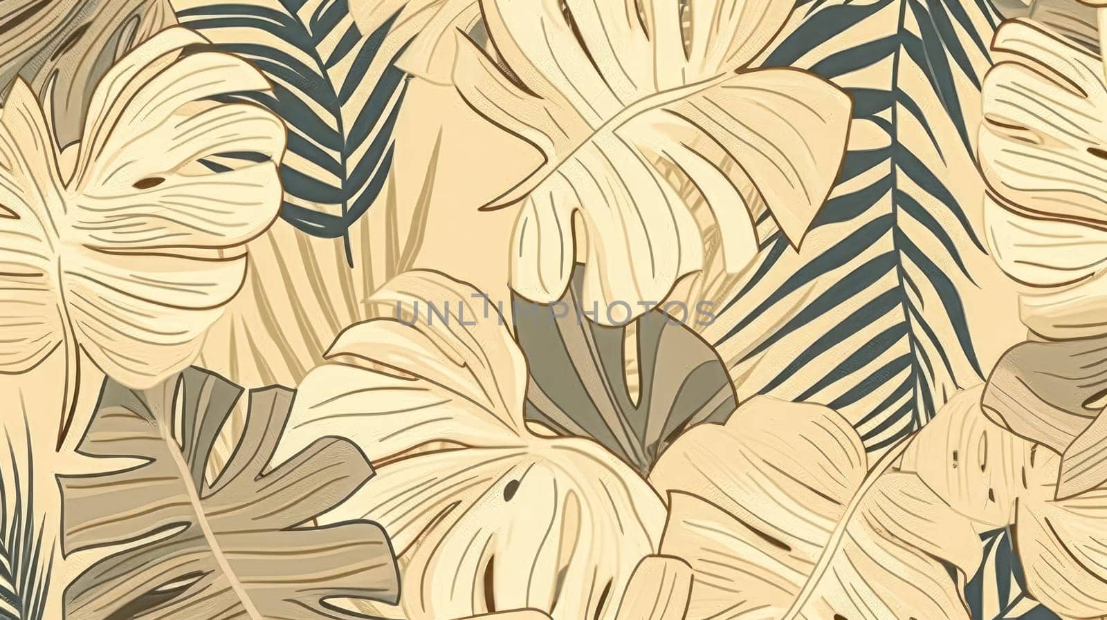 Watercolor exotic leaves on a soothing beige background by Alla_Morozova93