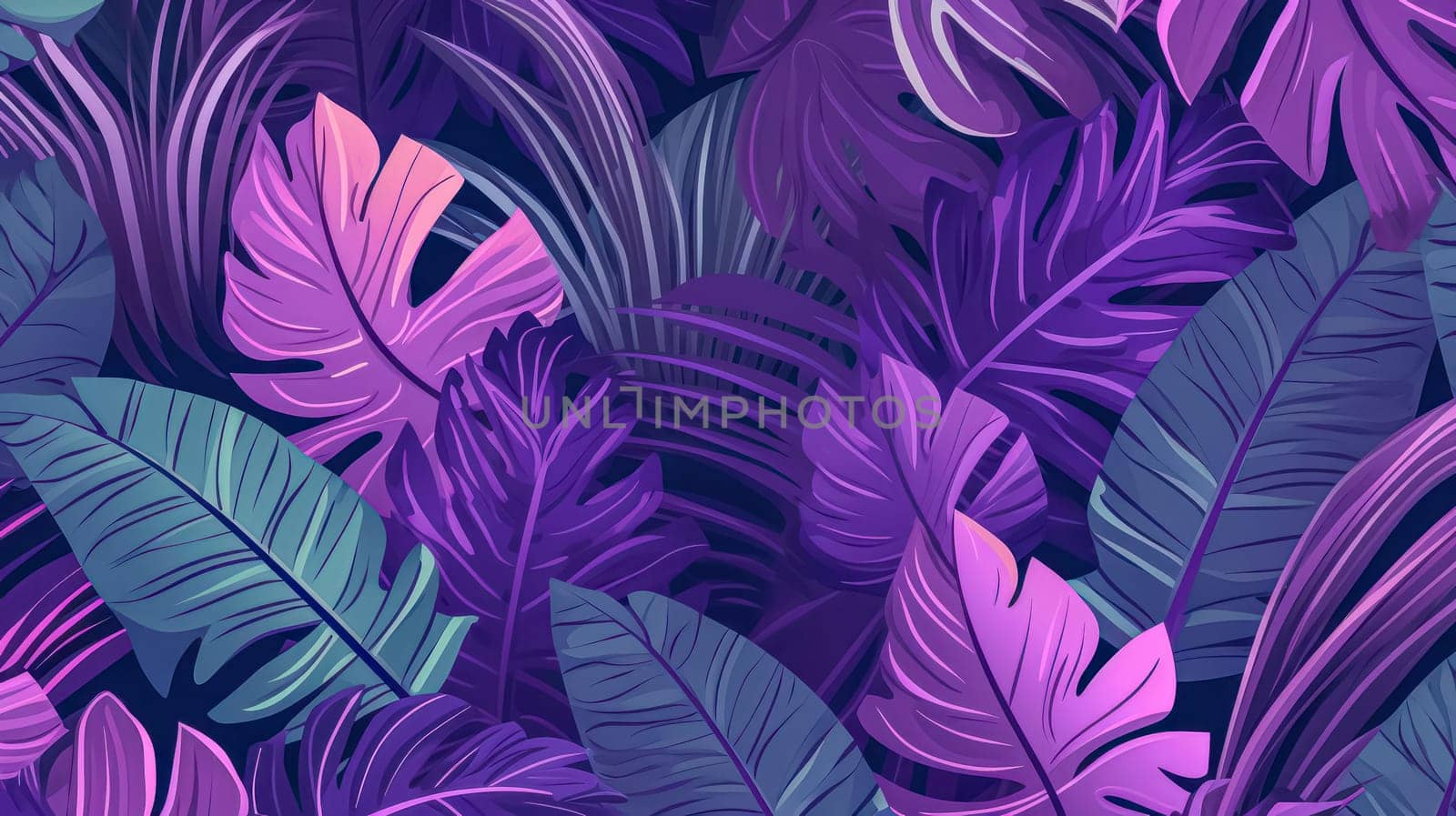 Vibrant neon tropical leaves, an artistic rendition of exotic tree and plant foliage. by Alla_Morozova93