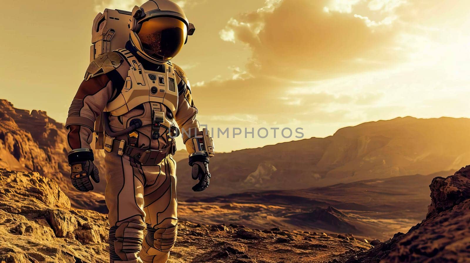 A Lone Astronaut Exploring the Desolate Terrain of an Alien World