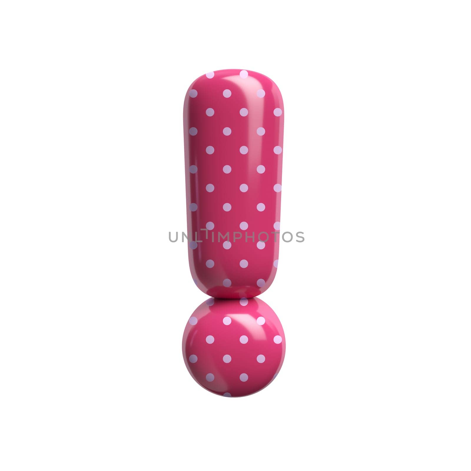 Polka dot exclamation point - 3d pink retro symbol isolated on white background. This alphabet is perfect for creative illustrations related but not limited to Fashion, retro design, decoration...