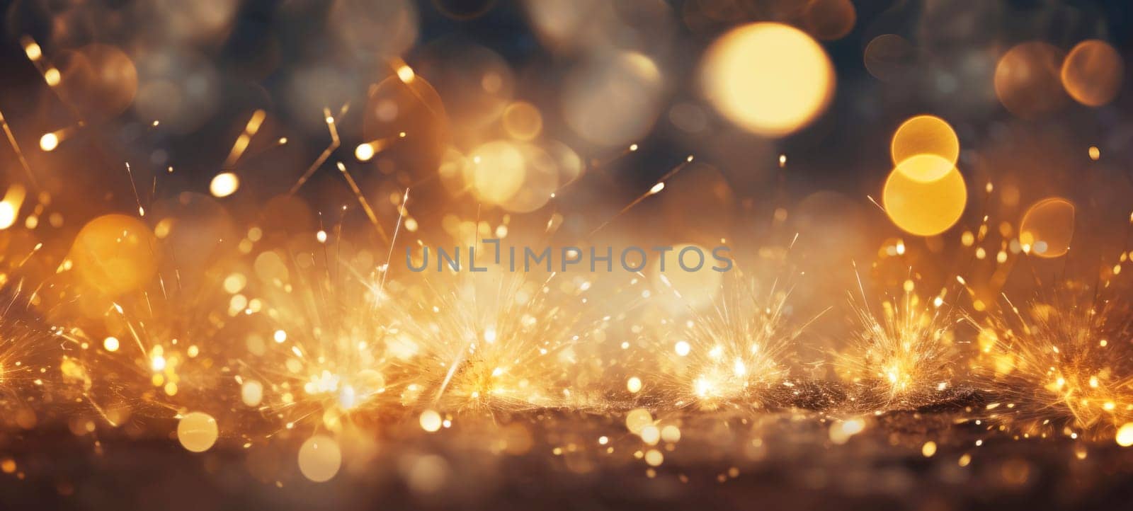 Abstract background with golden fireworks, sparkles, shiny bokeh glitter lights by andreyz