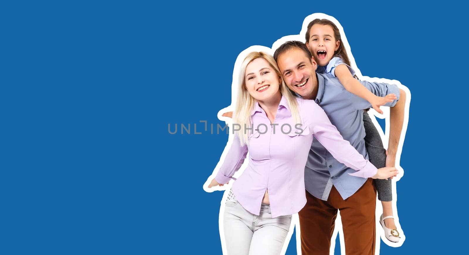 Happy family on a blue background.