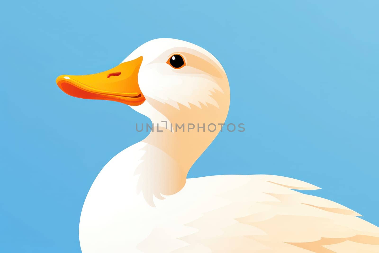 White Duck on Green Background, Closeup Portrait of Cute Animal with Feathers and Orange Beak in Nature's Beauty by Vichizh