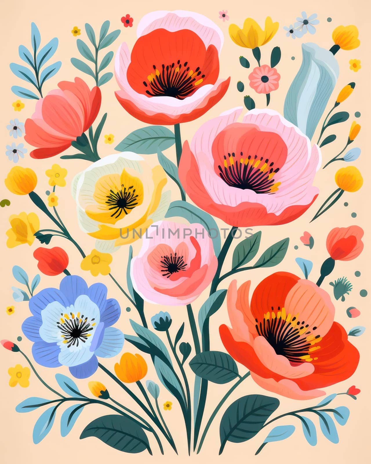 Colorful Floral Delight: A Charming Seamless Wallpaper Pattern for a Vibrant Summer Garden by Vichizh