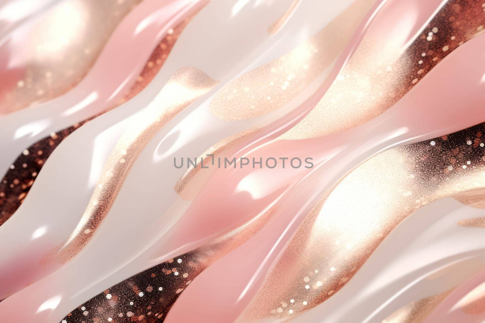 Fluid Motion: A Vibrant Abstract Wave of Pink and Purple, a Gradient of Soft Pastel Colours on a White Background with Reflective Light and Shiny Metallic Accents.